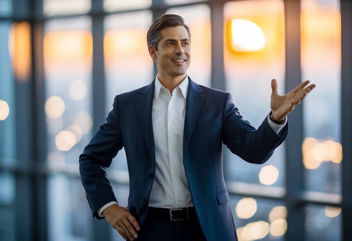 A figure standing confidently, gesturing with passion and conviction