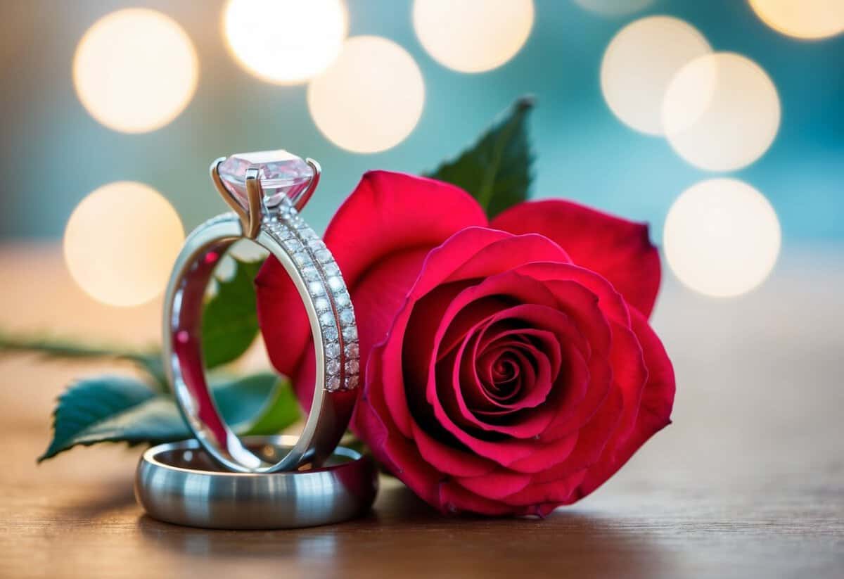 A ring, a rose, and a heart intertwined