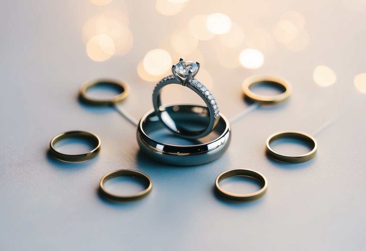 A wedding ring surrounded by seven interconnected circles, symbolizing the principles of successful marriage