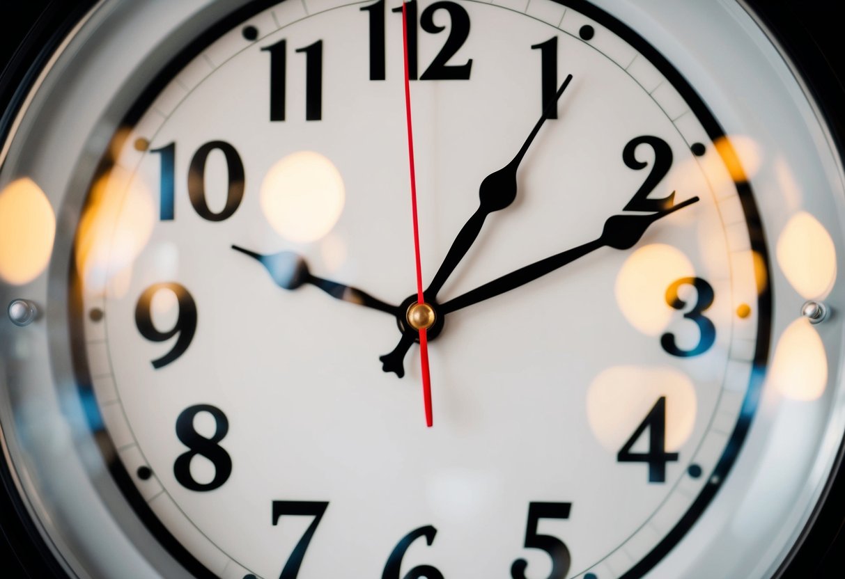 A clock with hands pointing to 7 and 2, representing 7 minutes and 20 seconds