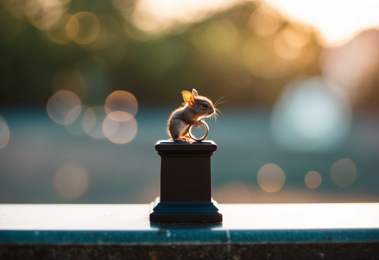 A small creature places a ring on a pedestal