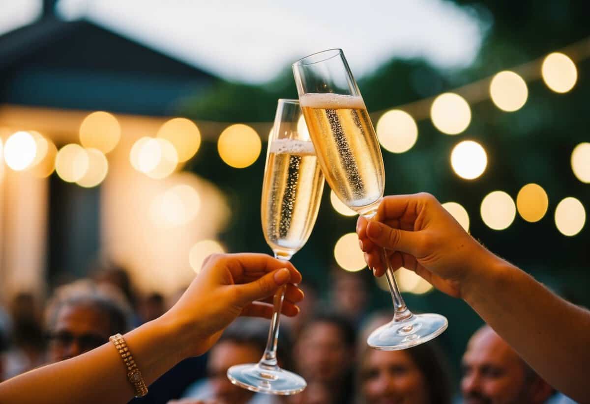 A sparkling glass of champagne being raised in a celebratory toast
