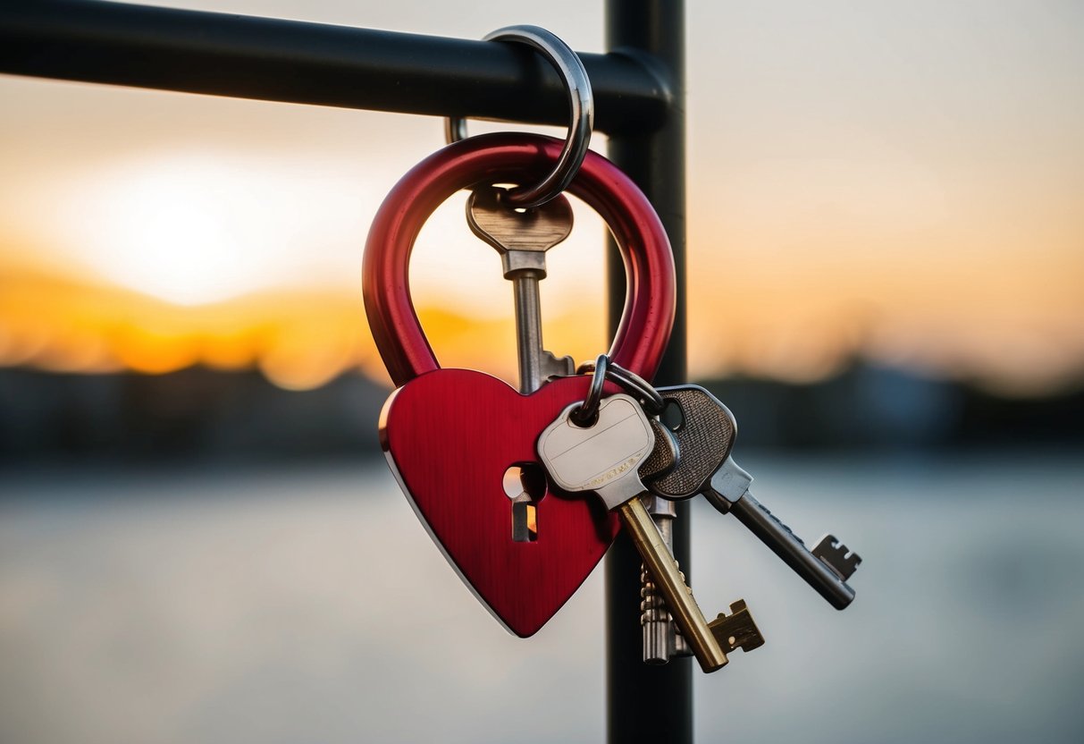 A heart-shaped lock with three keys hanging from it, symbolizing the three core promises of marriage