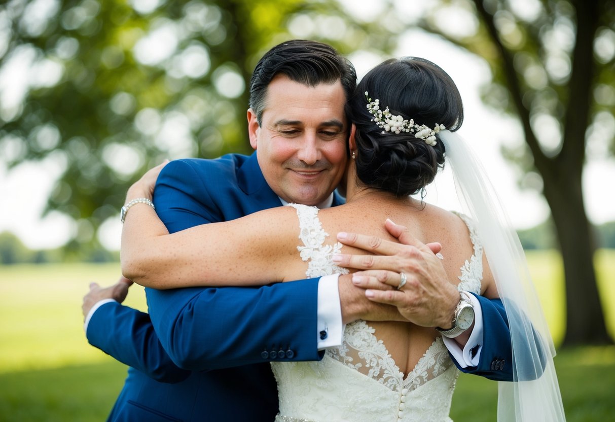 A mother embraces her son, offering words of love and wisdom on his wedding day