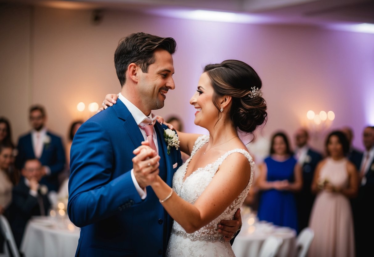 A man and a woman dance together at the wedding