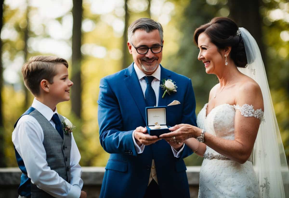 A mother presents her son with a cherished family heirloom on his wedding day