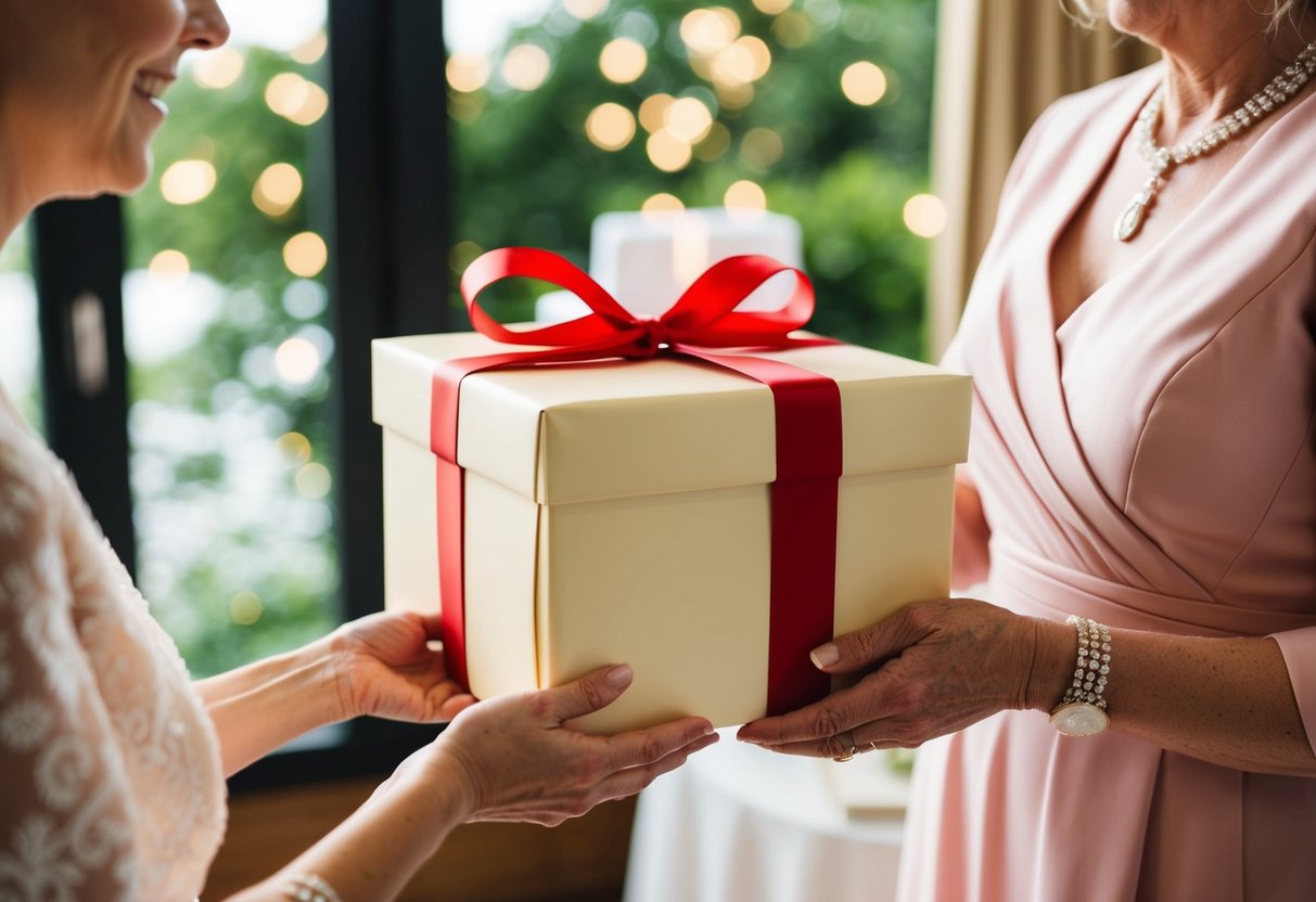 A beautifully wrapped gift box presented to the bride by the groom's mother
