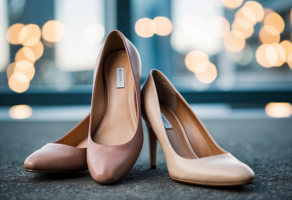 A pair of comfortable flats next to a pair of high heels, with the flats appearing more practical and versatile