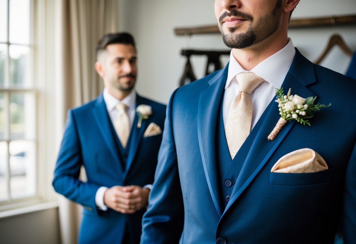 The bride's family purchases a tailored suit for the groom, complete with accessories like a tie, pocket square, and cufflinks