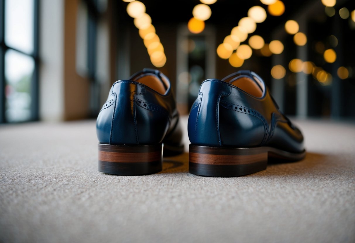 A pair of dress shoes with noticeable gaps between the heel and the back of the shoe, and excess space around the toes