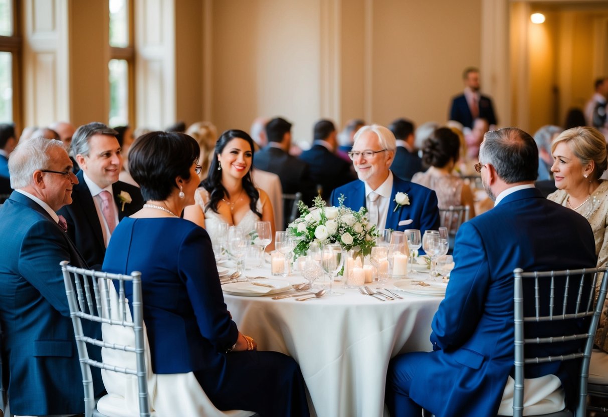 Parents sit at a separate table near the head table, facing the guests