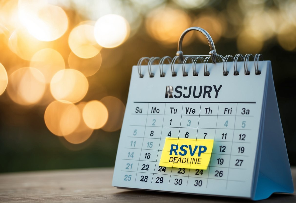 A calendar marked with a wedding date and a highlighted RSVP deadline