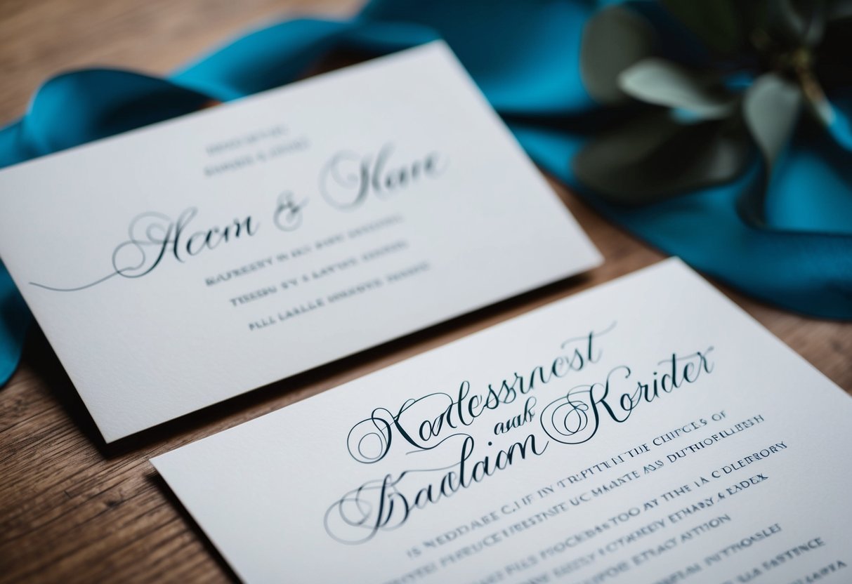 A wedding invitation with two distinct names written in elegant calligraphy, one placed before the other