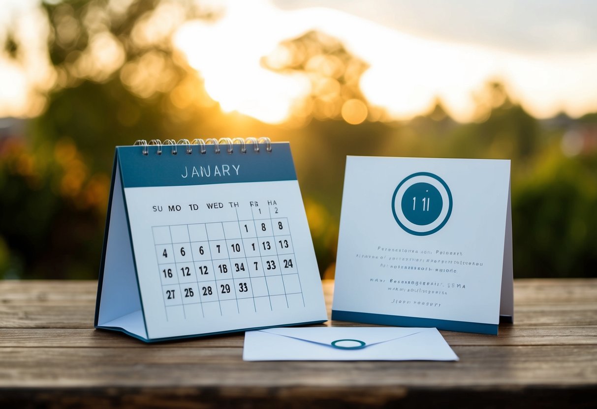 A calendar with a circled date and a matching invitation card