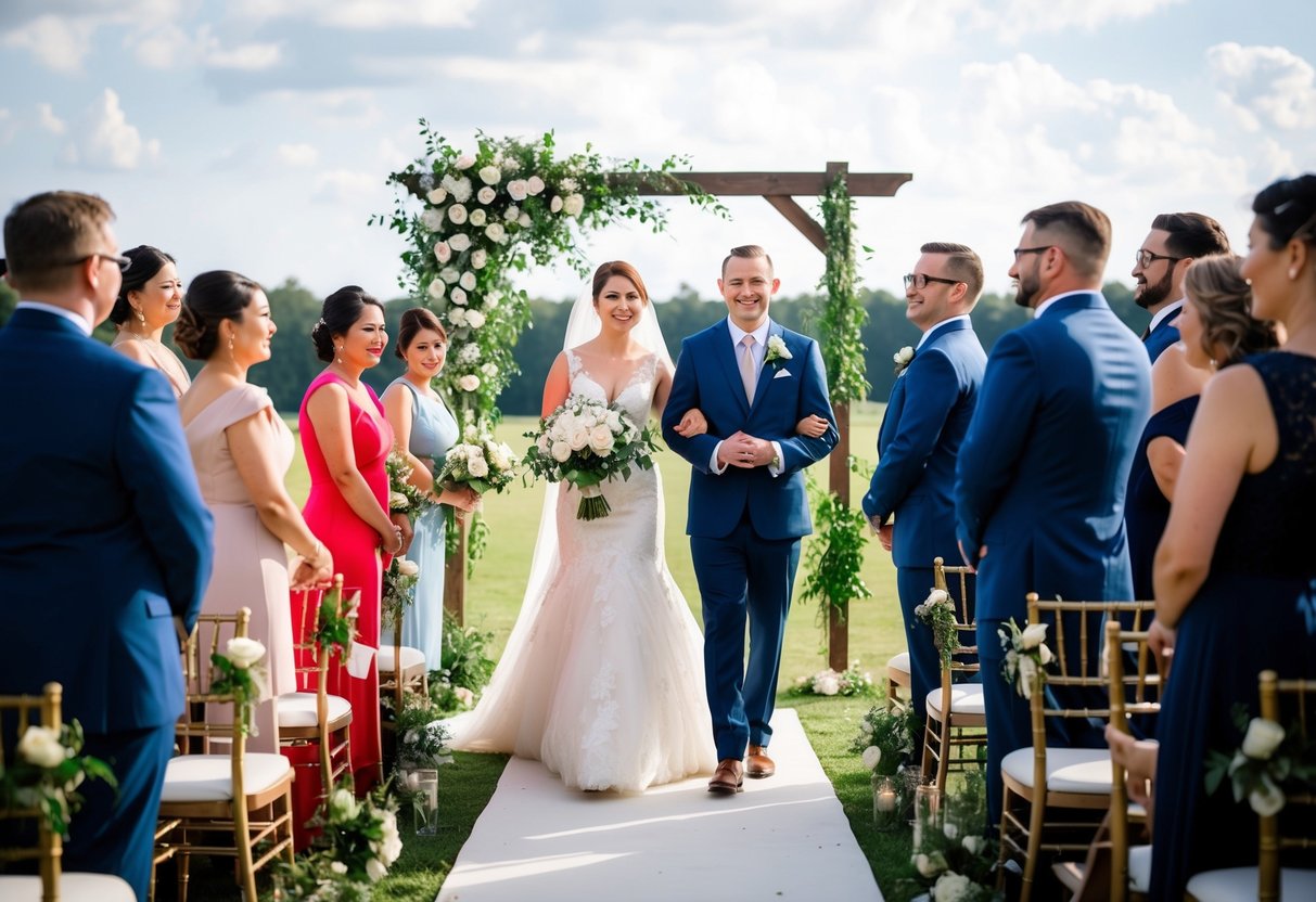 A wedding ceremony with witnesses and wedding party