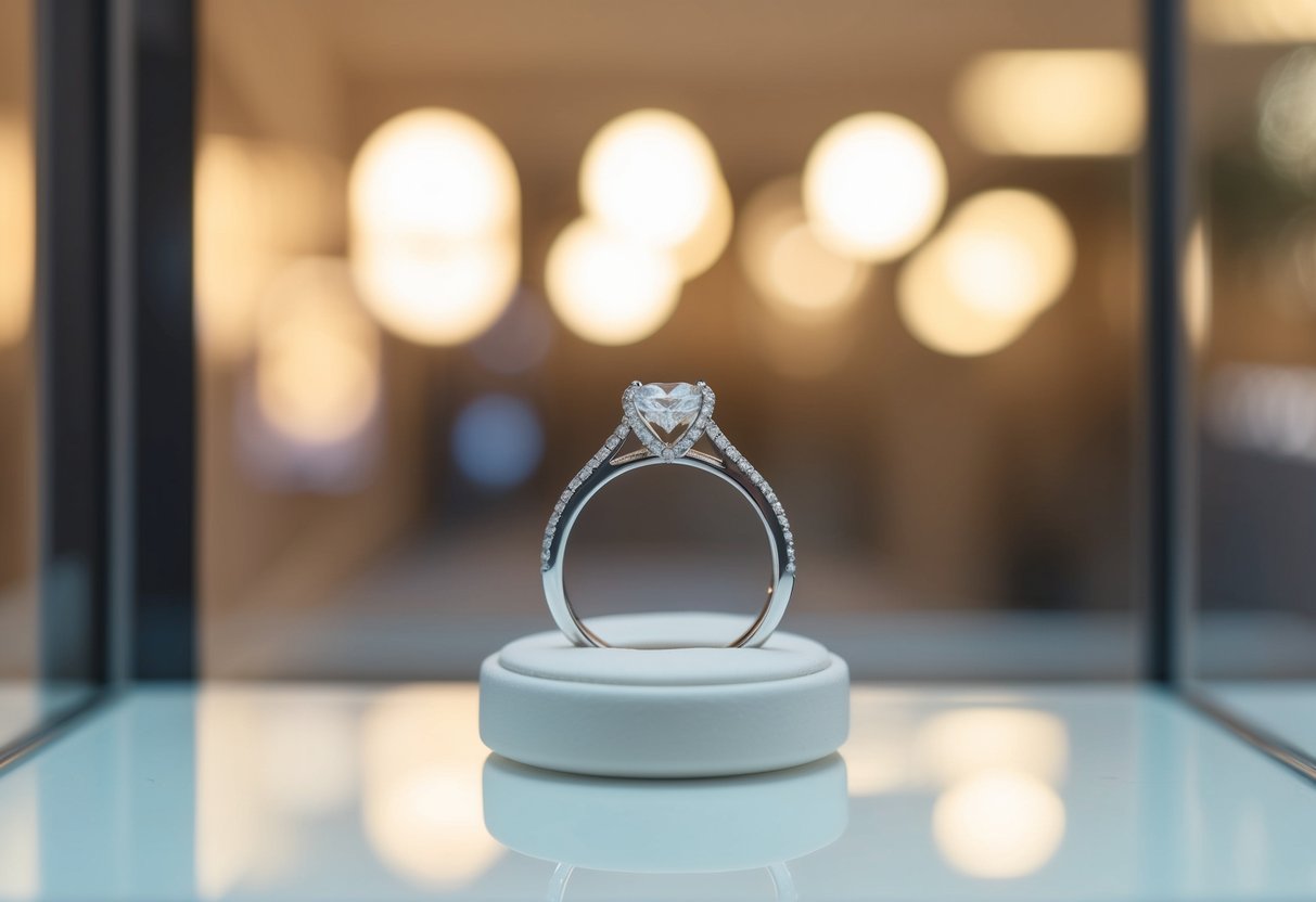 A sparkling diamond wedding ring displayed in a jewelry store window