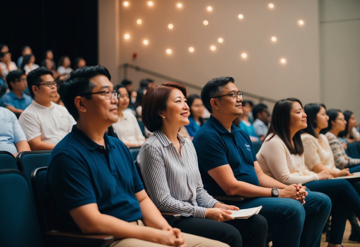 Parents attend the rehearsal, sitting in the audience and observing the performance