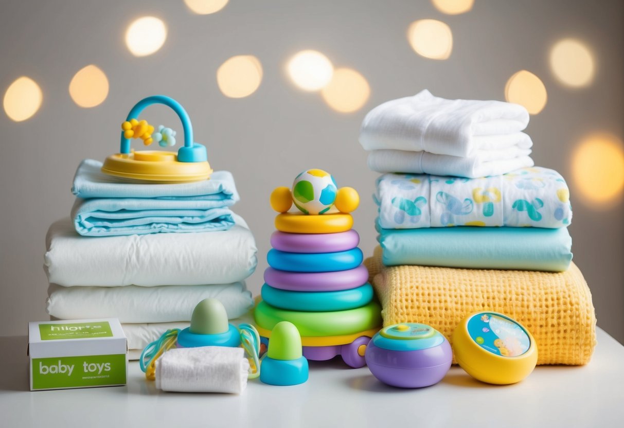 A baby registry with items like diapers, toys, and blankets. Avoid asking for personal preference items like clothing or specific gift items like expensive strollers
