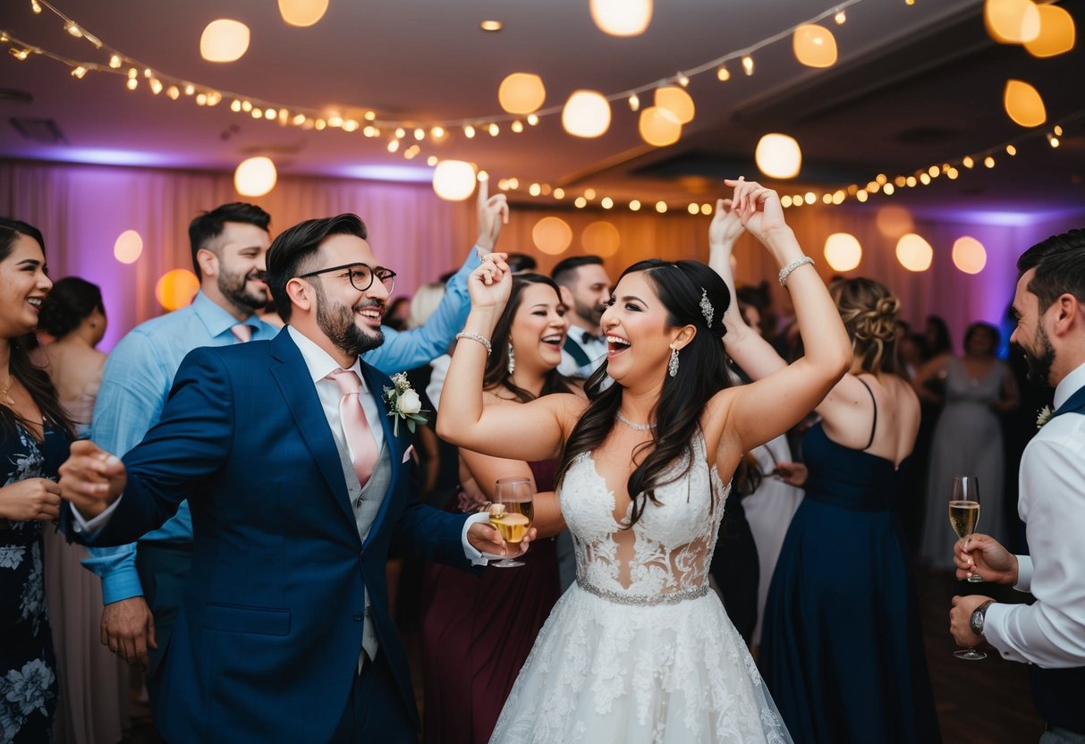 Guests celebrating with music and dancing at a wedding party