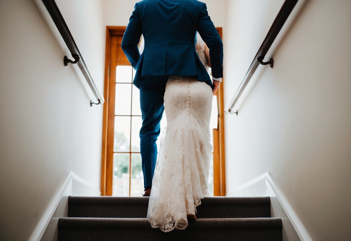 A groom carries a bride over a threshold