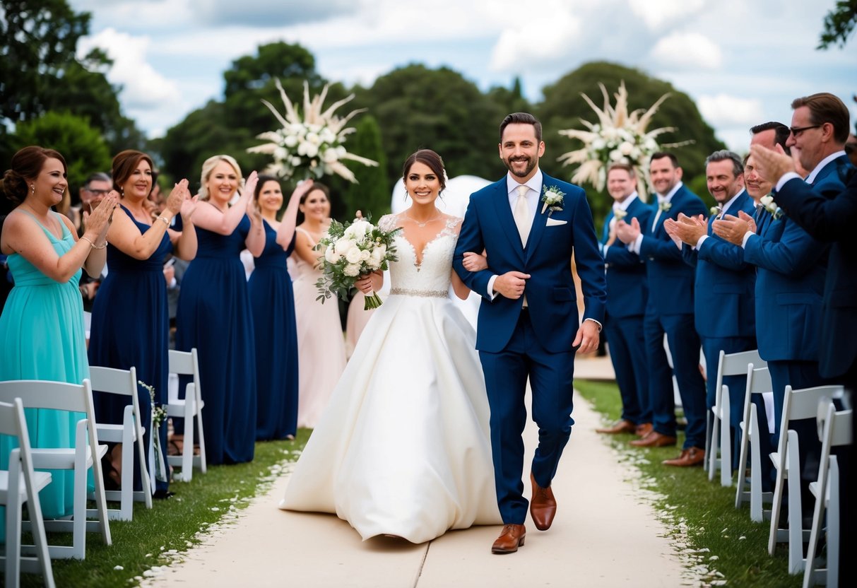 A grand entrance, with the newlyweds leading the way, followed by the bridal party, announced with cheers and applause