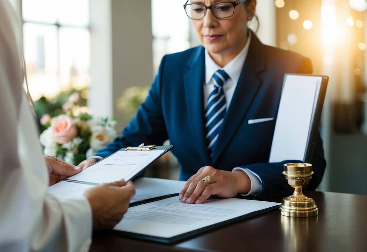 The registrar verifies personal information and asks for legal documentation before marriage