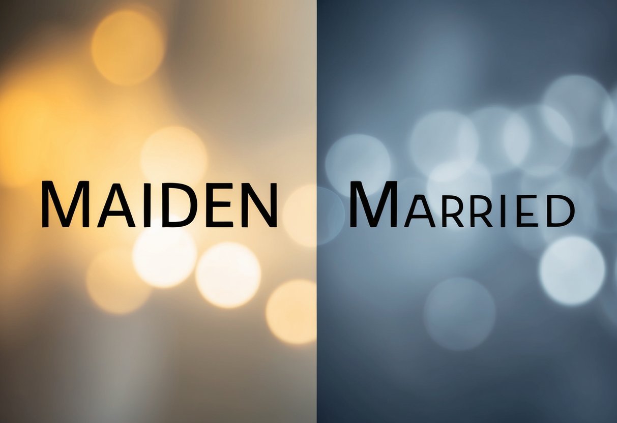 A woman's maiden name and married name split in half, with the maiden name fading into the background while the married name stands out in bold