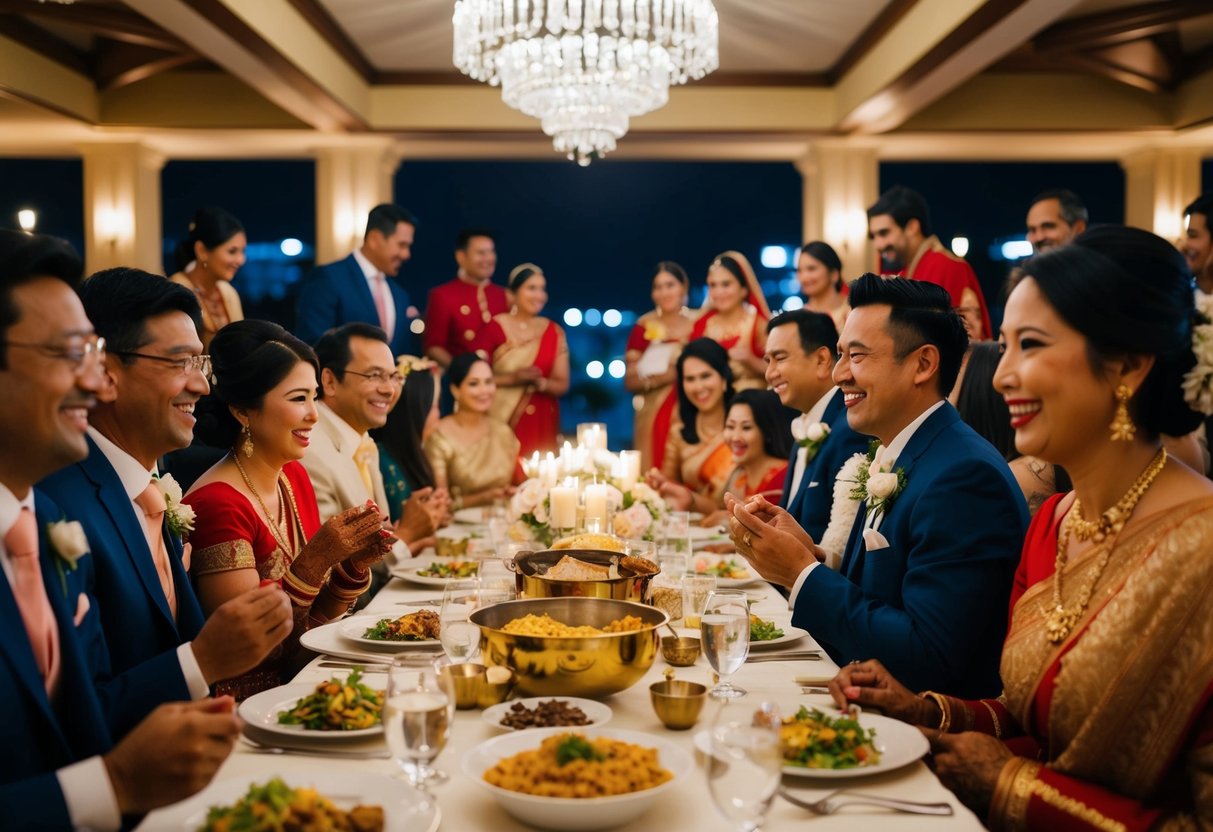 The night before the wedding is filled with laughter and love as family and friends gather for a traditional pre-wedding feast and celebration