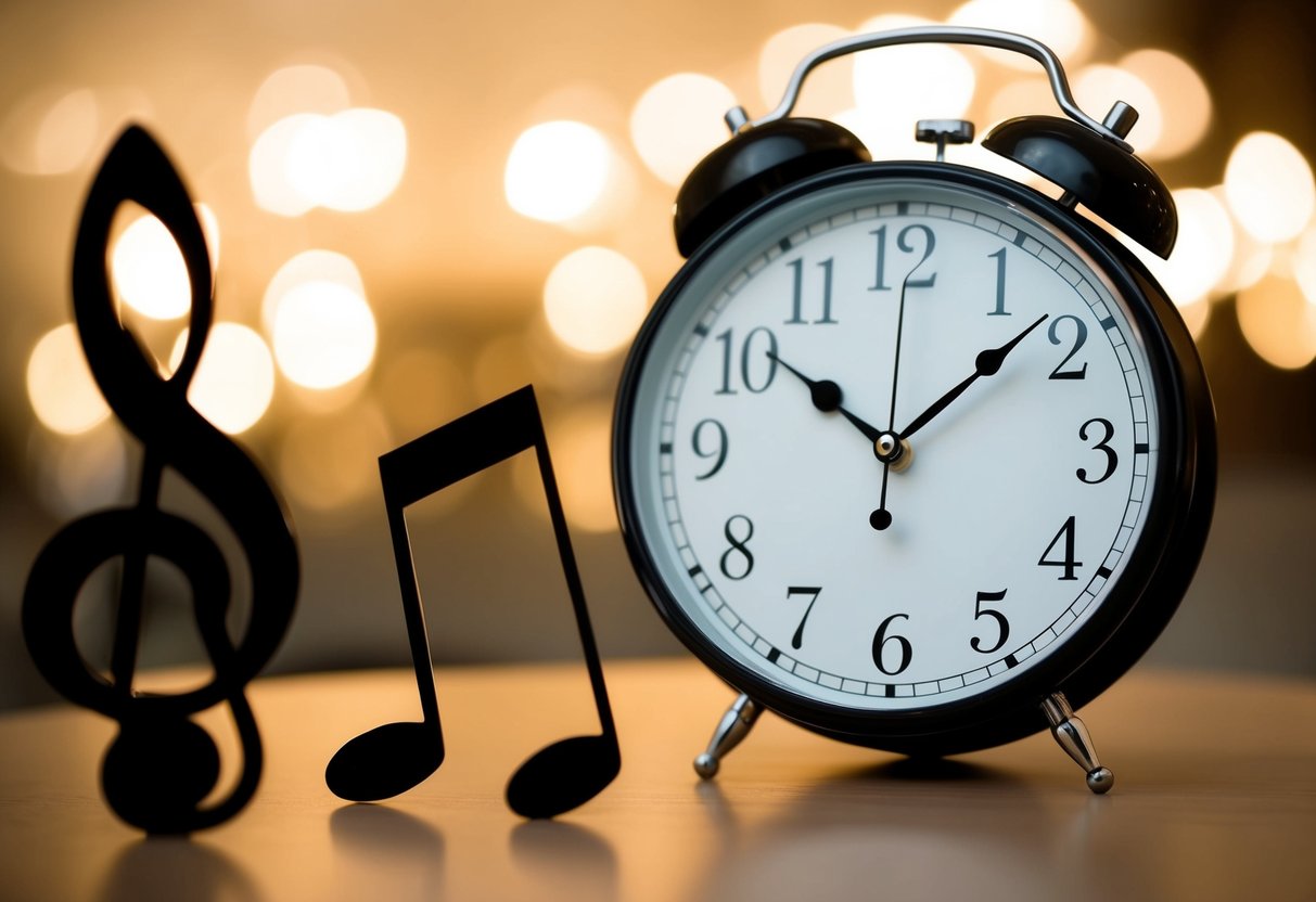 A clock showing 2 hours with a music note symbolizing each song needed for a reception