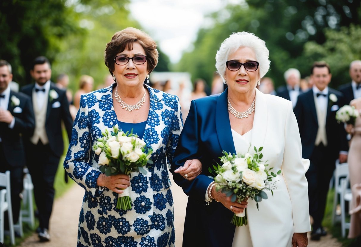 The bride and groom's mother walk side by side, blending traditions and modern adaptations