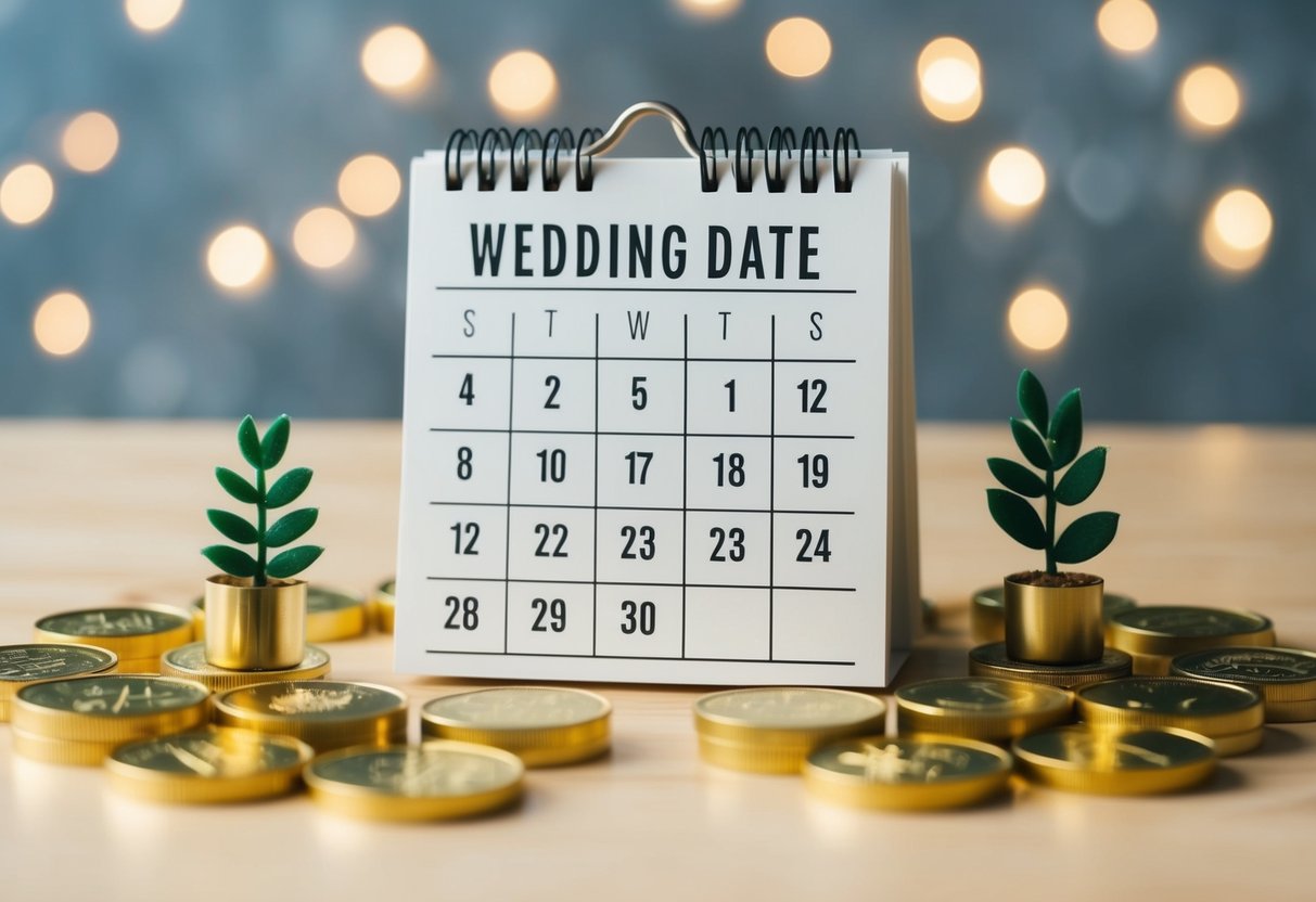 A calendar with a wedding date six months away, surrounded by symbols of personal growth and readiness