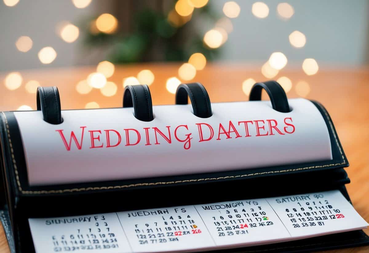 A calendar with wedding dates circled and marked