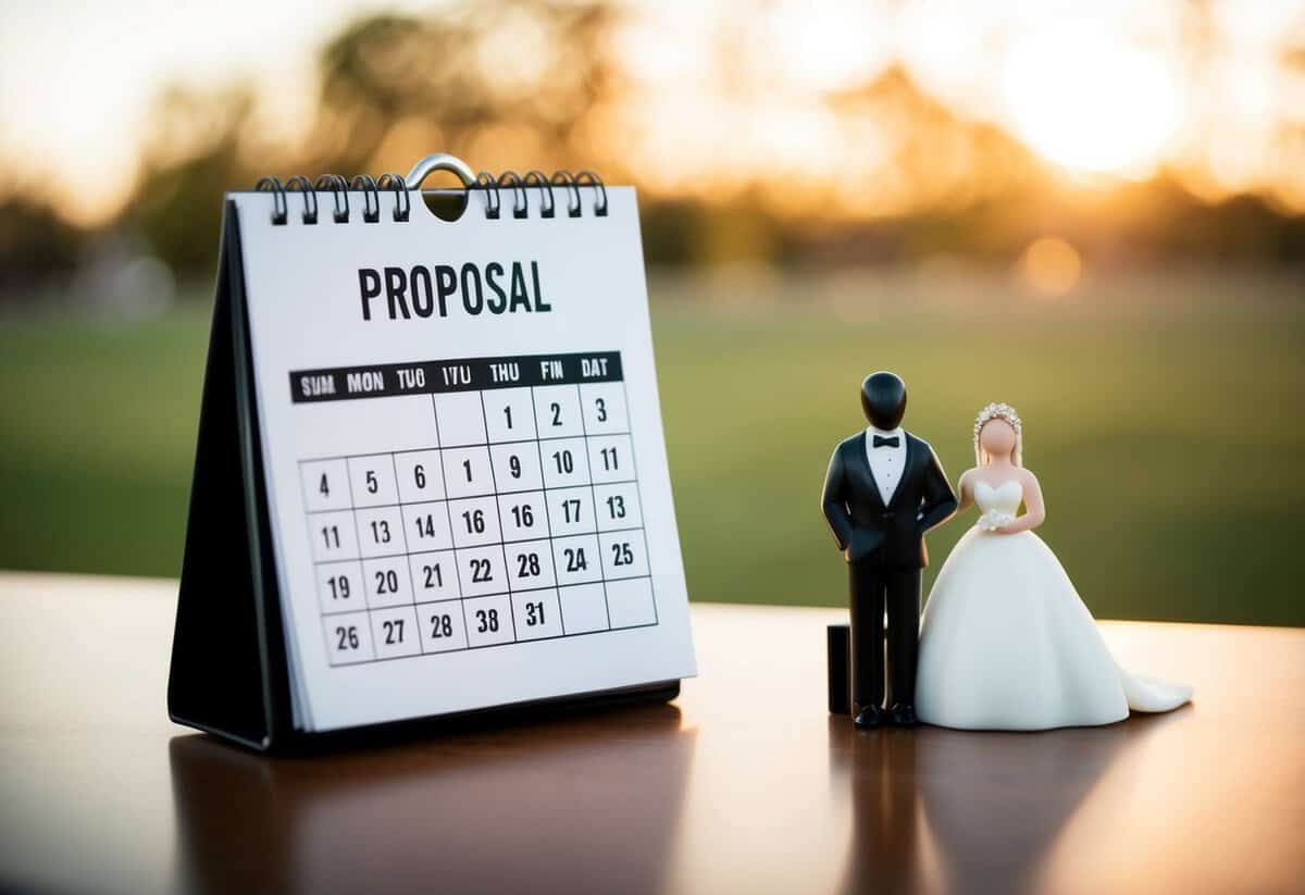 A calendar with a proposal date marked and a wedding date marked further down the timeline
