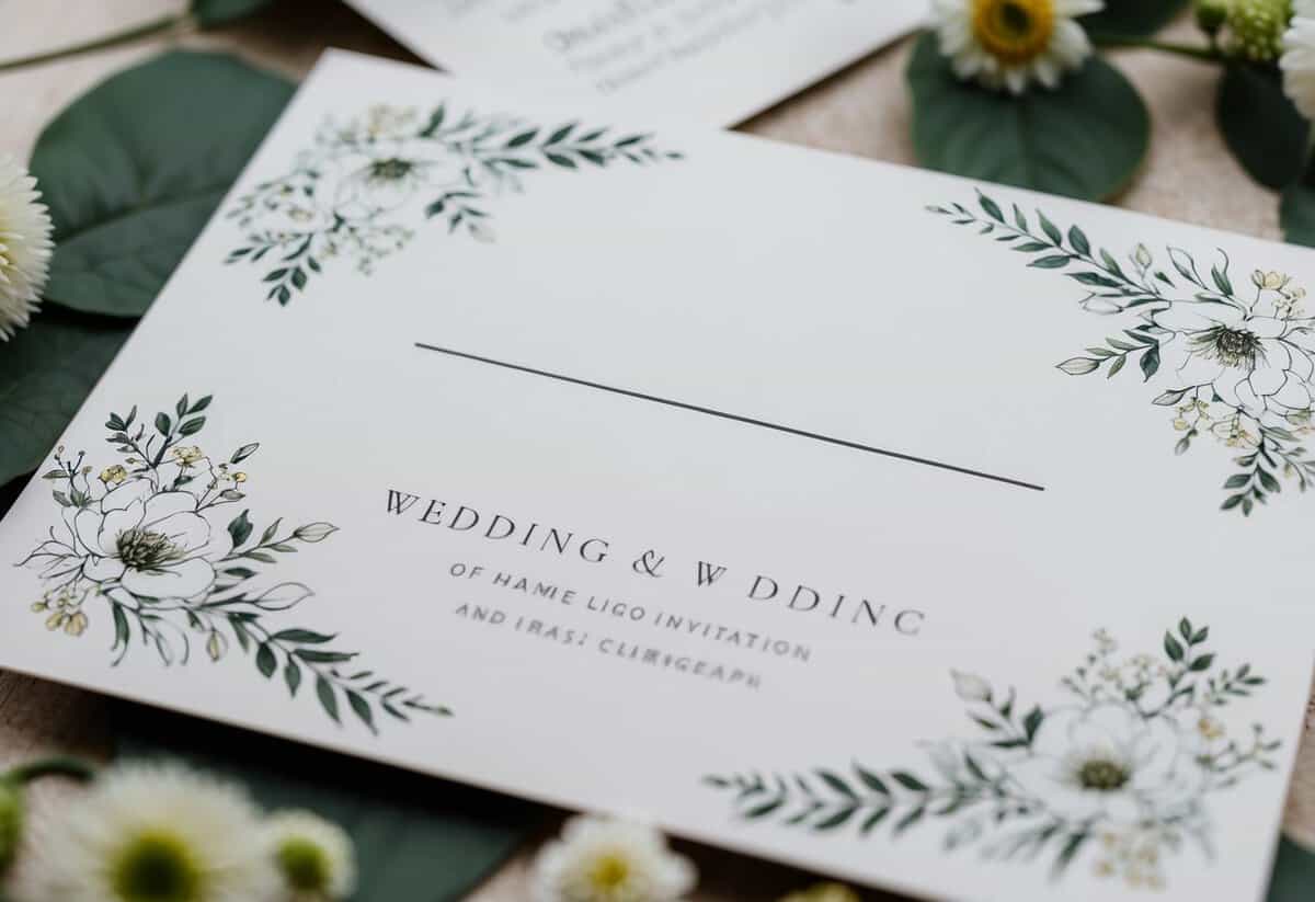 A wedding invitation with a blank space where the recipient's name would go, surrounded by elegant floral designs