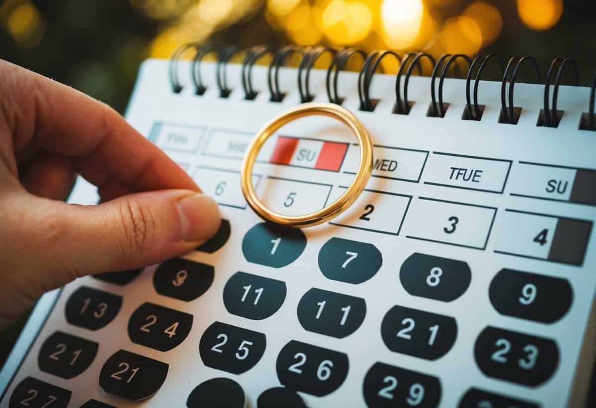 A calendar with a ring marked on the last day