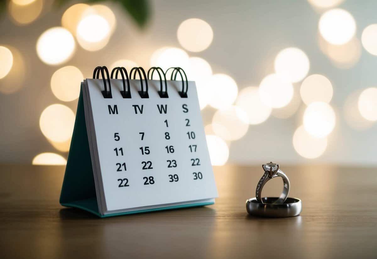 A calendar with 12 months marked off, leading to a wedding ring at the end of the journey