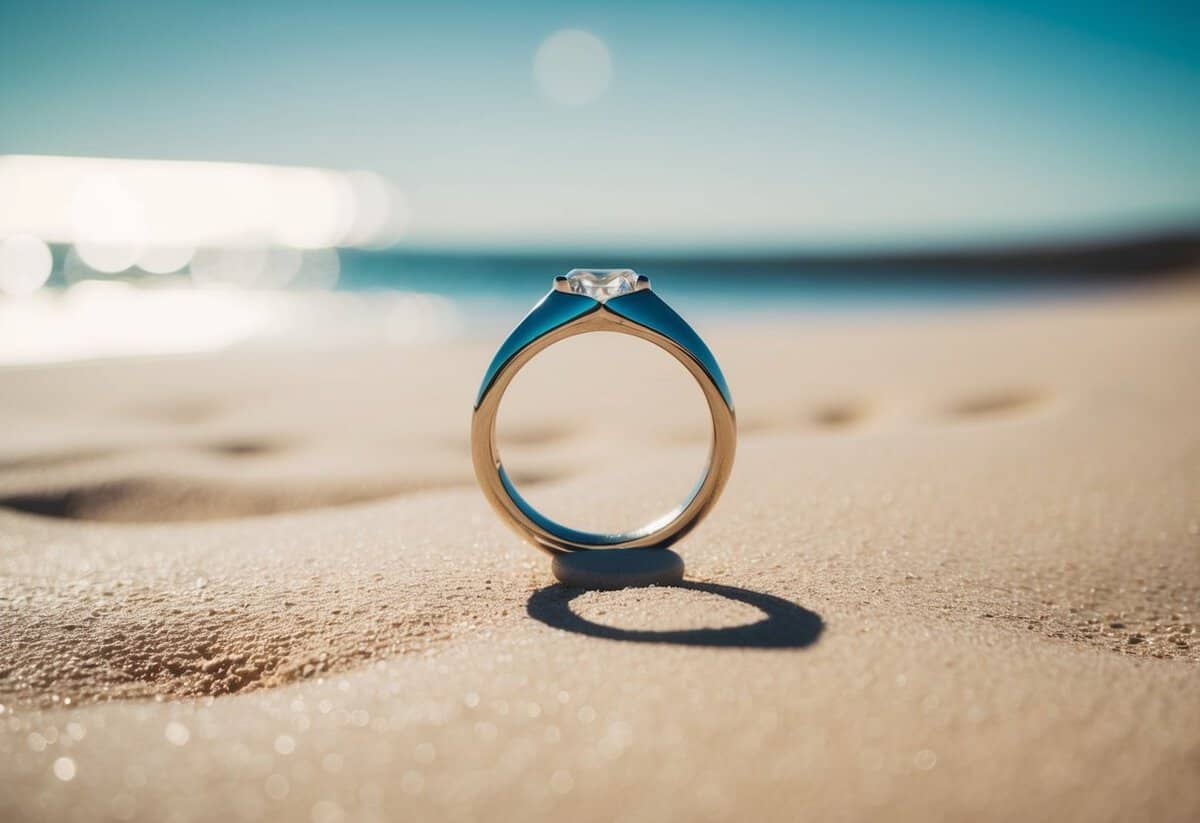 A ring on a sunlit beach, casting a shadow