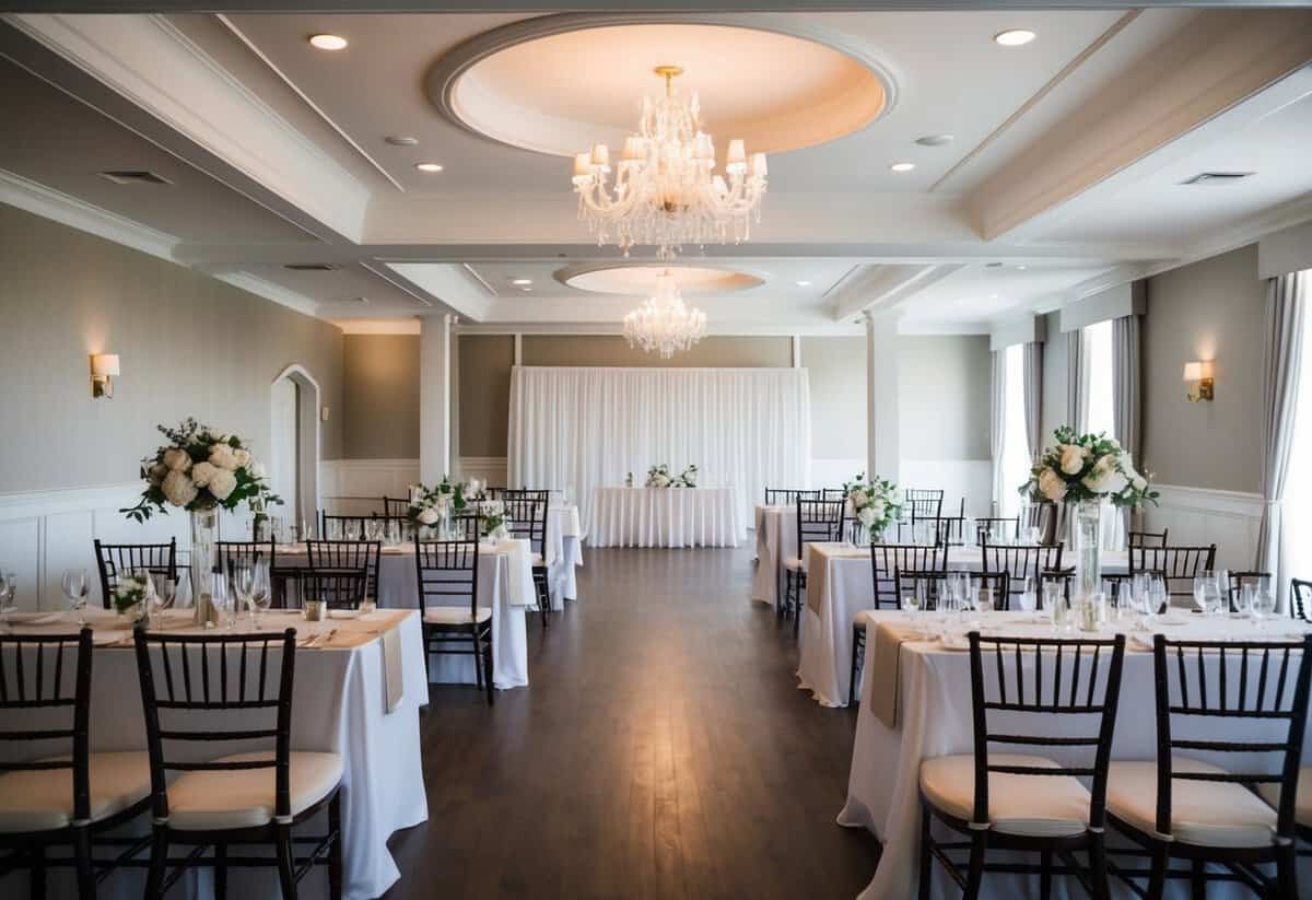 An empty wedding venue with no guests, tables, or decorations