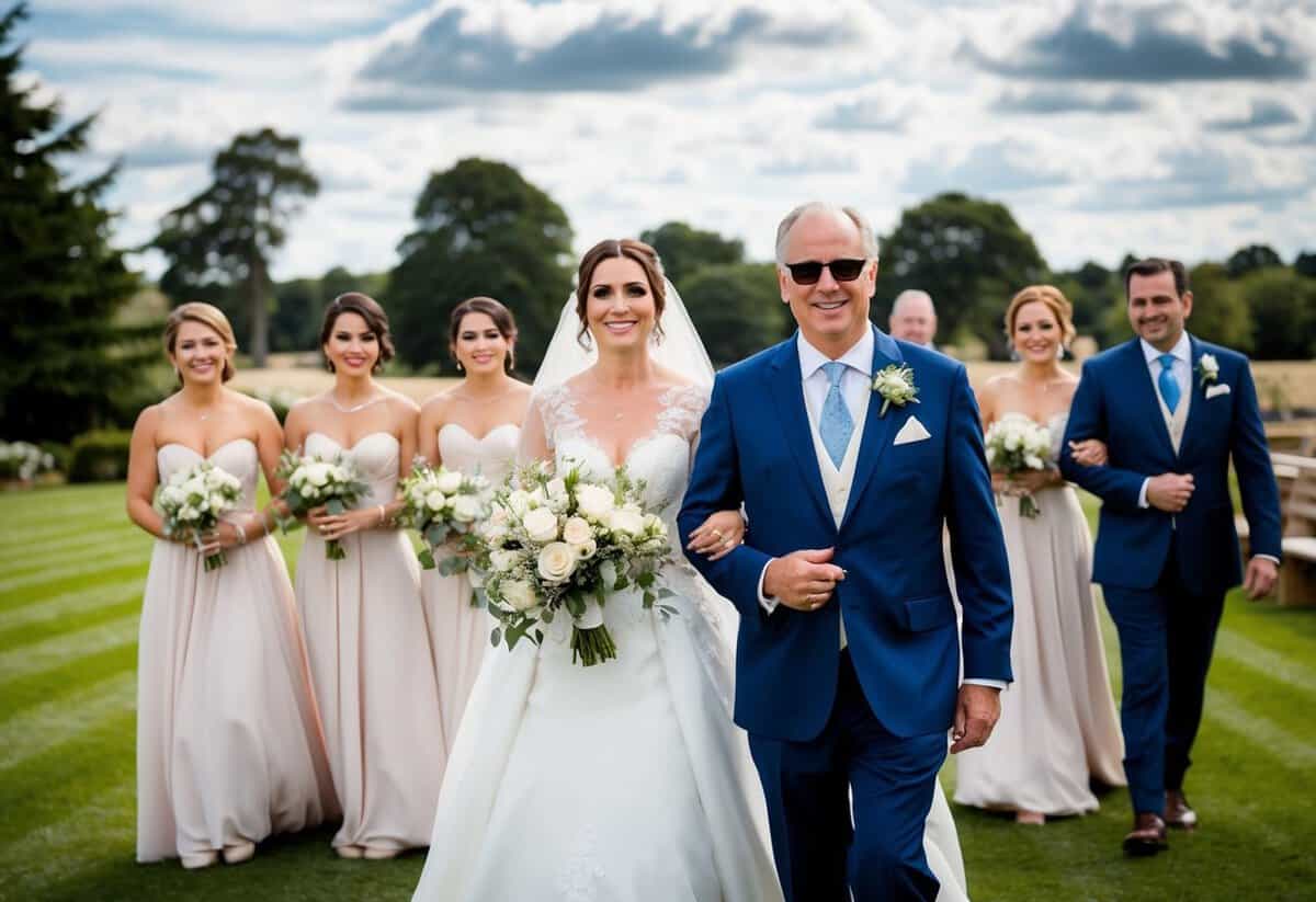 The father of the bride travels with the wedding party to the ceremony venue