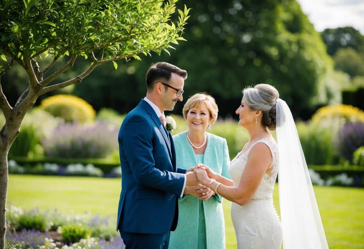 The mother of the groom offers guidance and support as the newlyweds begin their journey, symbolized by a nurturing tree growing in a garden