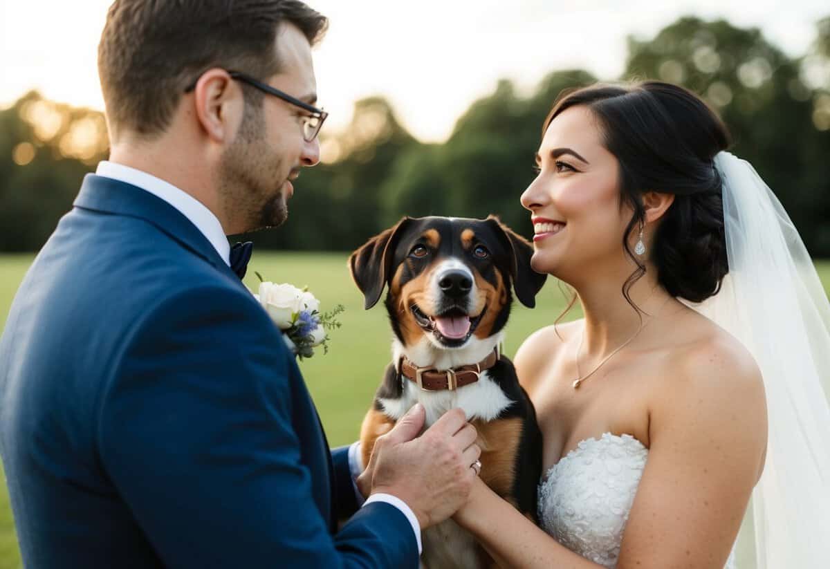 The bride does a first look with her beloved pet dog