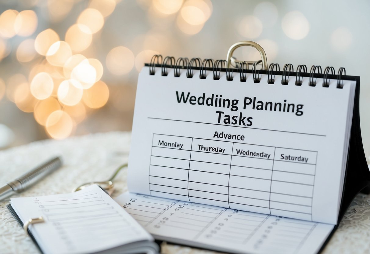 A calendar with wedding planning tasks spread out in advance