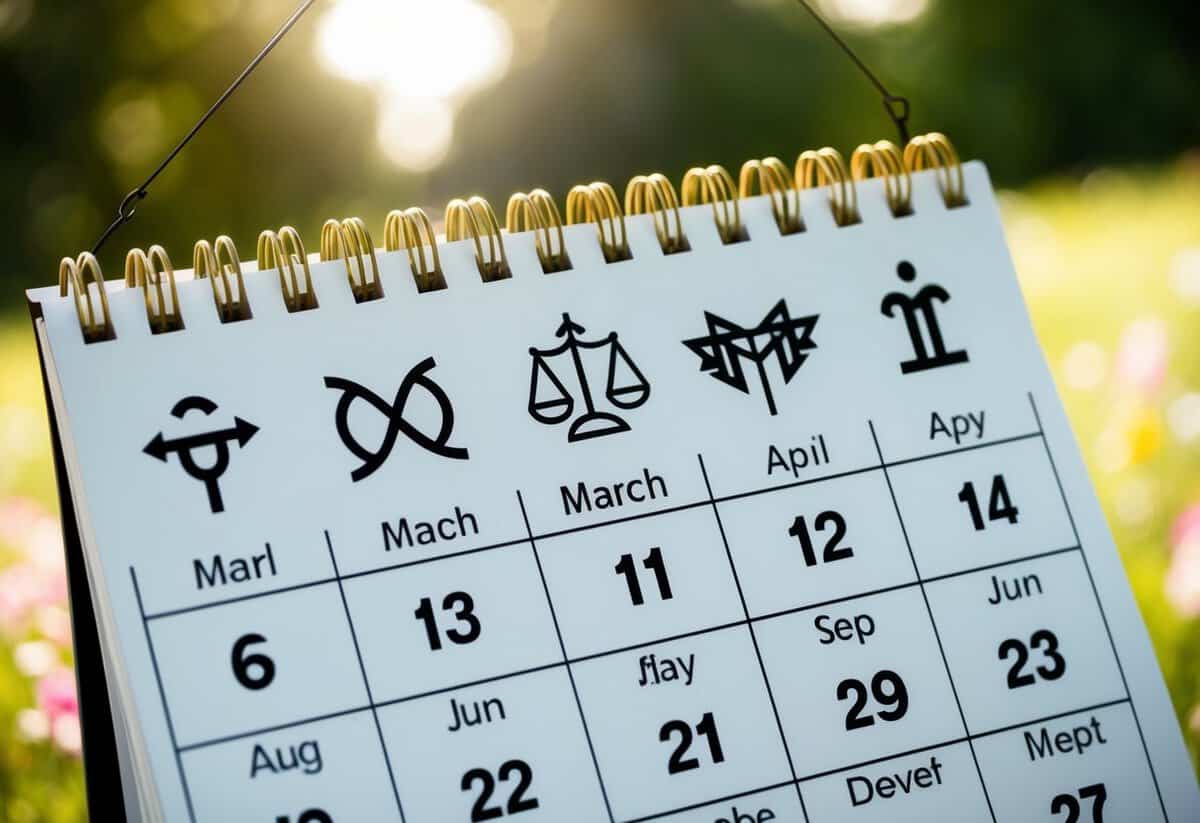 A calendar with astrological symbols for each month, with certain months marked as unfavorable for marriage