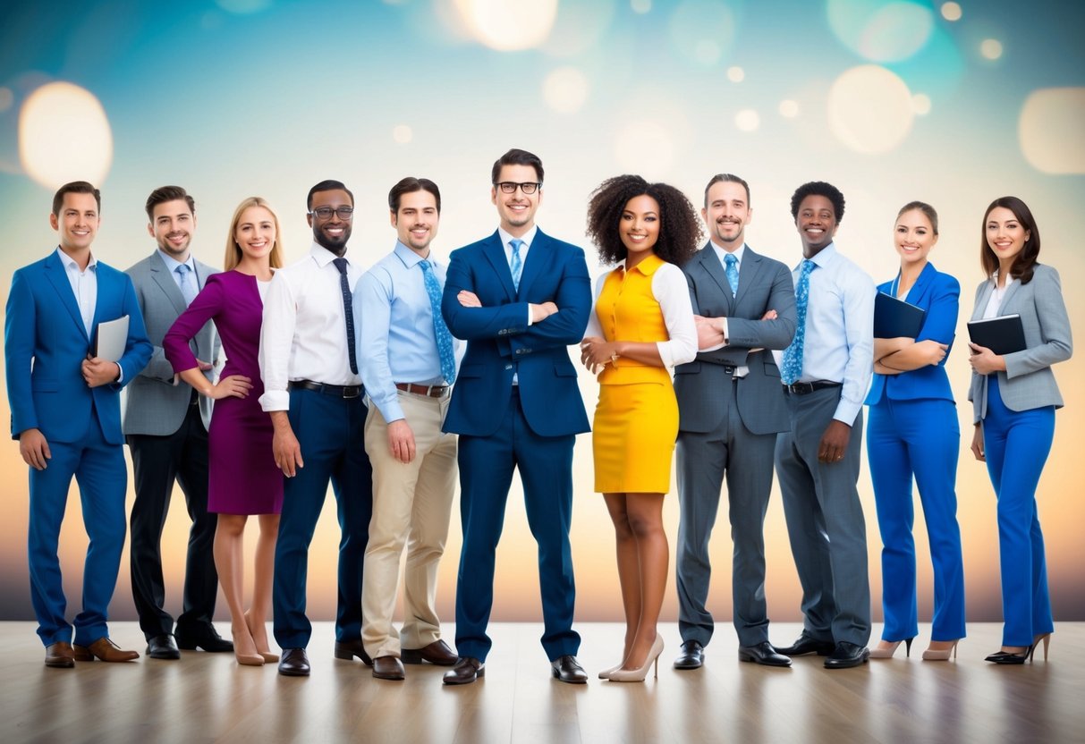 A group of diverse individuals stand together, each with a unique skill or talent, symbolizing the concept of assembling a dream team