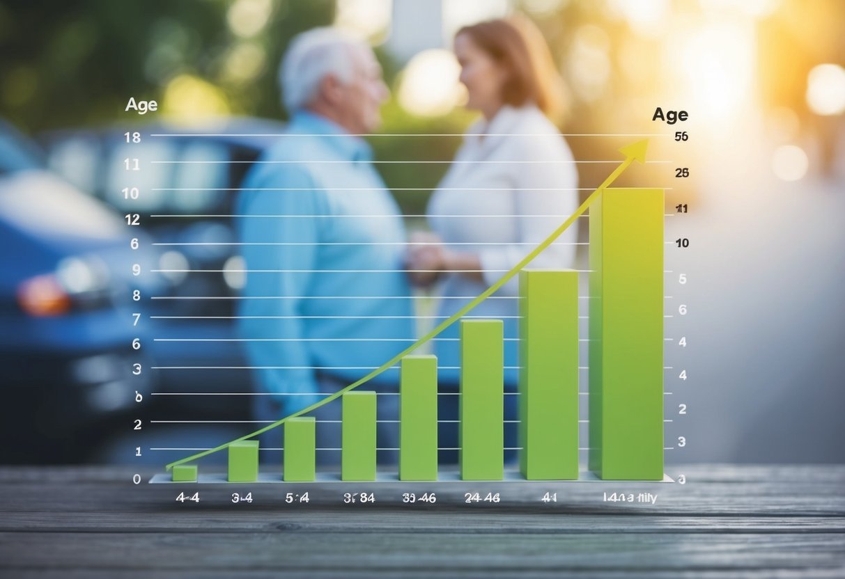 A graph showing the correlation between age and the duration of marriages, with a clear upward trend in longevity as age increases