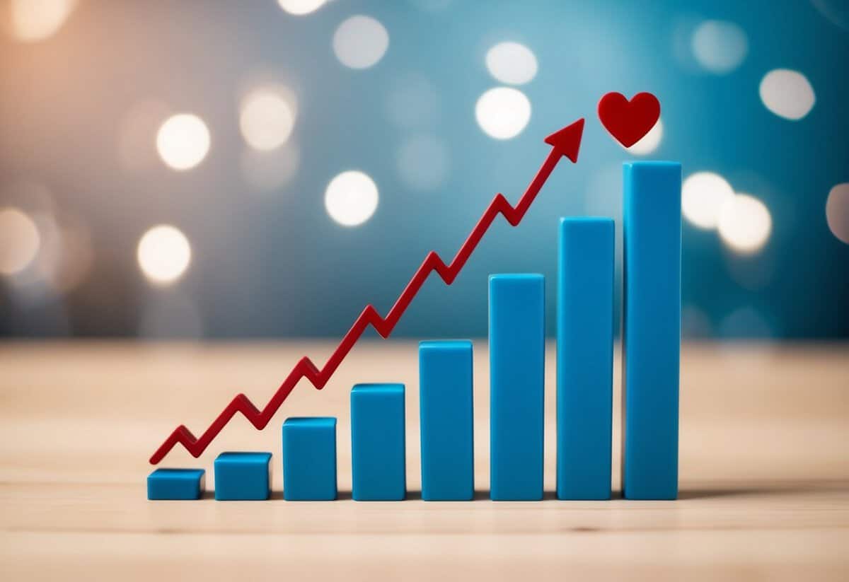 A graph showing a downward trend with a broken heart symbol at the end