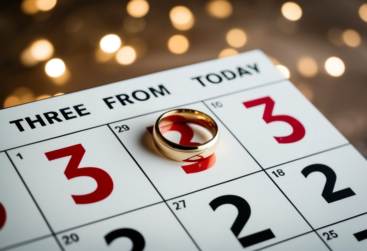 A ring placed on a calendar marking three years from today
