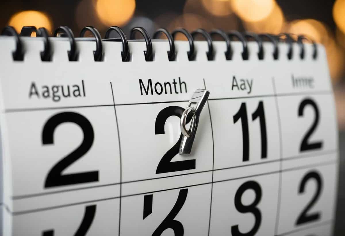 A calendar with a ring on the date 22 months from the current date