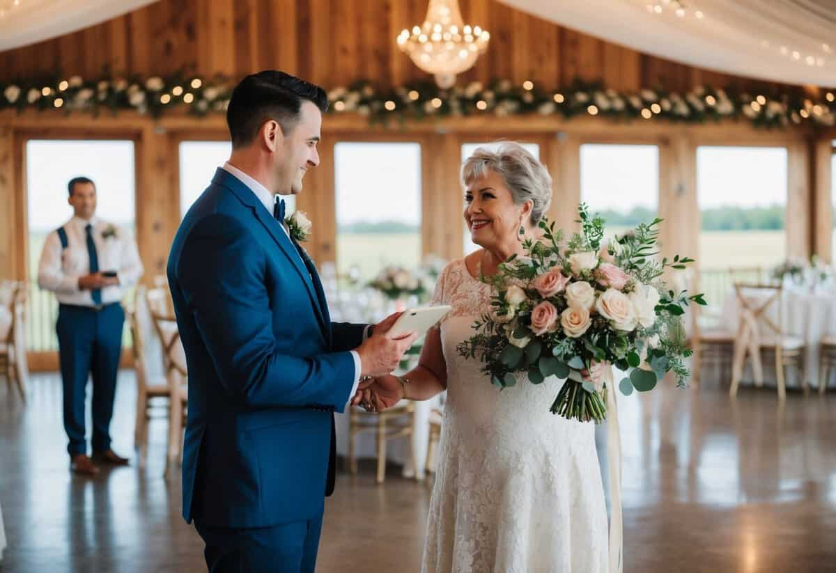 The groom's mom pays for the floral arrangements and decorations for the wedding venue