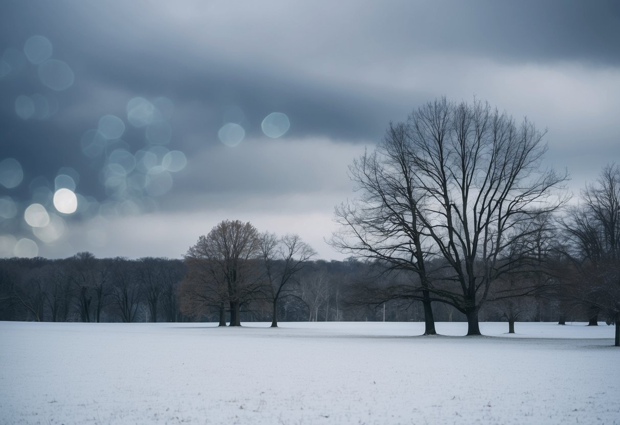 A gloomy November landscape with bare trees and overcast skies
